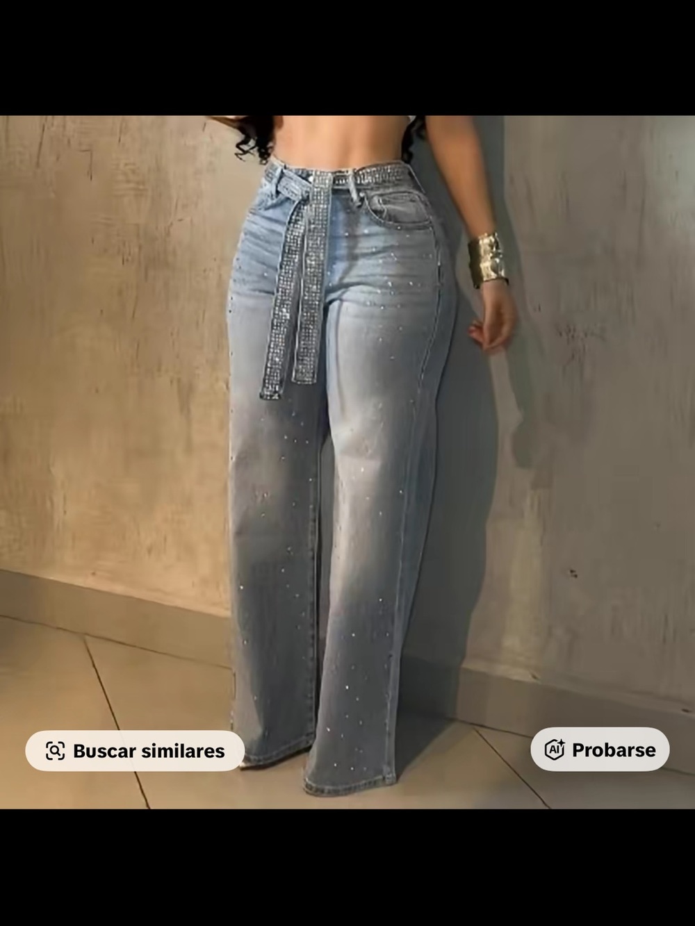 High-Rise Blue Wide-Leg Jeans with Self-Tie Belt